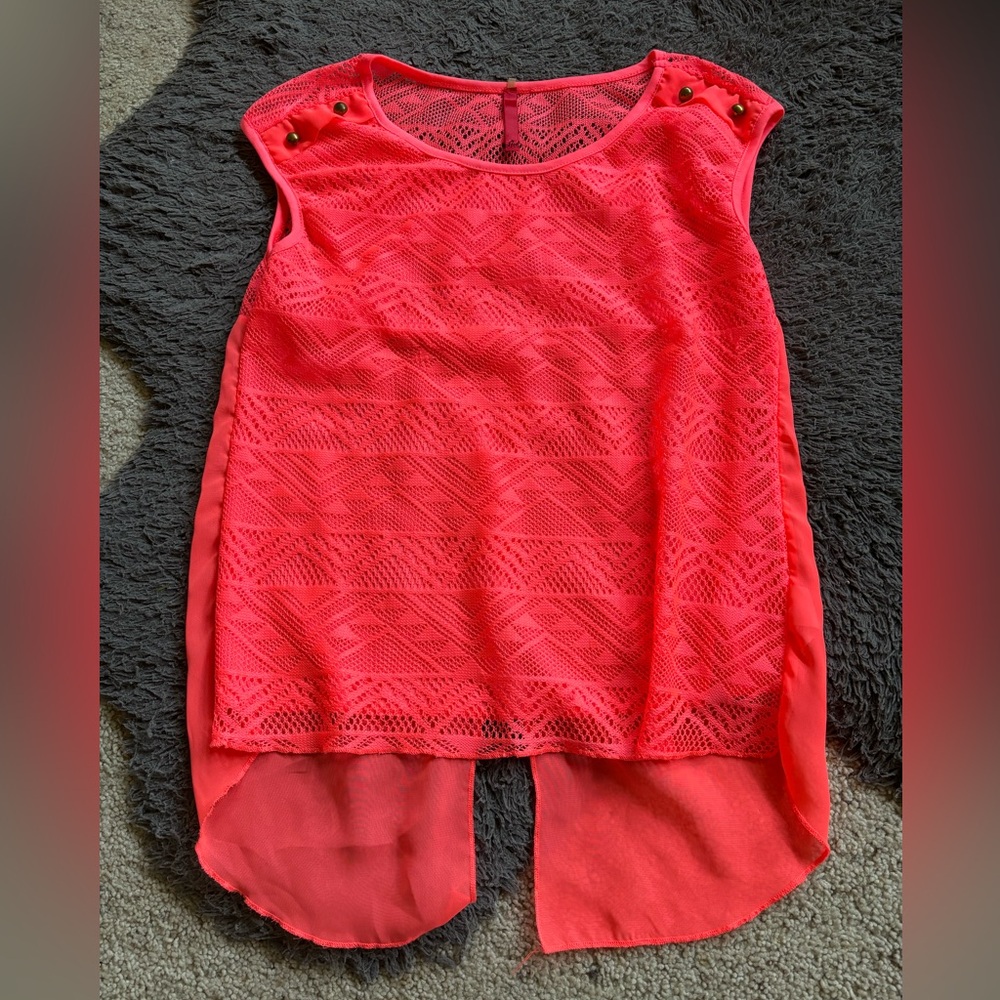 Women's Sleeveless Lace Top - Coral